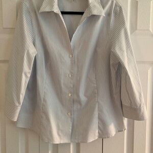 Anne Klein Women's Cotton Poplin Striped 3/4-Sleeve Blouse Size XL
